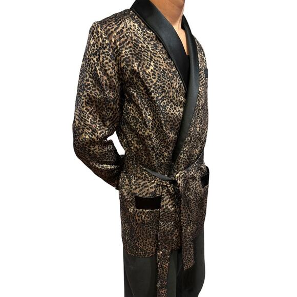 L.W. Wardy Leopard Jacquard Satin Smoking Jacket XS Made in USA - Picture 10 of 17